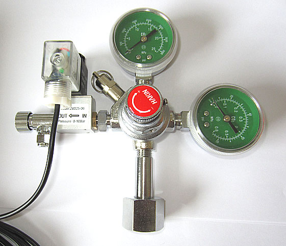 Regulator with needle valve and solenoid valve.