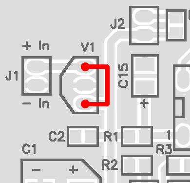 Shortcircuit pin 1 and 3 of regulator V1