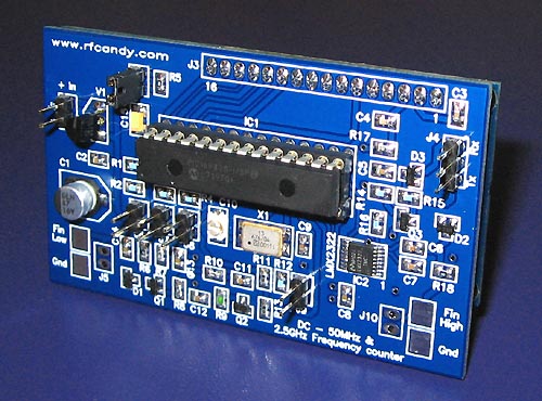 This photo show the PCB backside of the transendent frequency counter. The LCD display is placed on the front side. Very small unit and still so powerful.