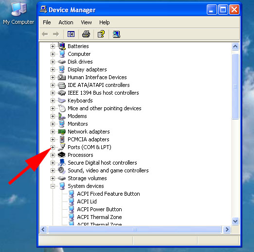 Expand the PORT node in Device Manager
