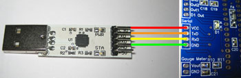 USB to TTL connected to PCB. Click the picture to see larger view.